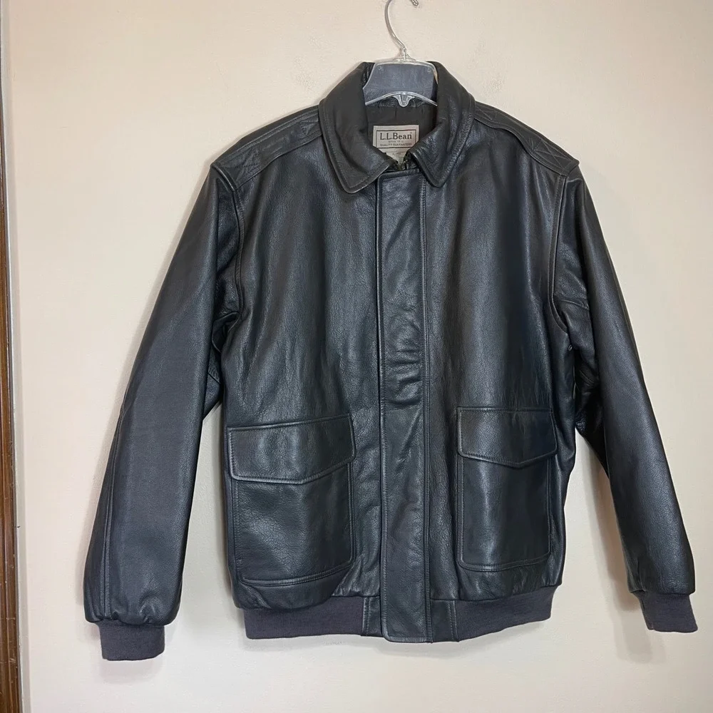 VTG LL Bean Flying Tiger Goatskin Leather Bomber Jacket Dark Brown Mens XL Tall
